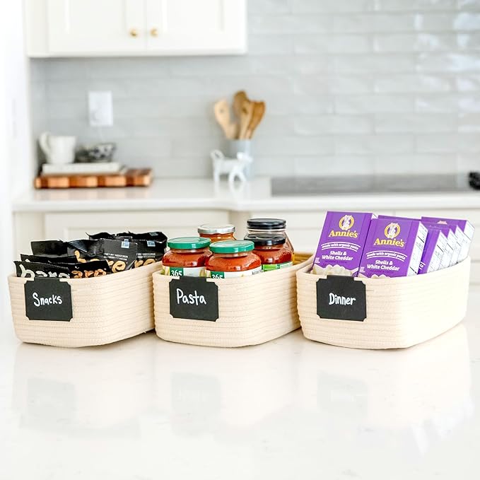 NaturalCozy 11.8"x8"x4.5” Storage Baskets for Shelves 3 Pack | Cotton Rope Woven Small Baskets for Organizing | Small Storage Bins for Nursery, Bathroom, Closet, Cube Shelf, Decorative, Gift Basket-Ruum Studio Home