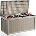 260 Gallon Outdoor Deck Box,Storage Lockable Waterproof Patio Furniture,Garden Tools,Cushions,Pool Accessories Outside Storage Resin Box(Grey)-Ruum Studio Home
