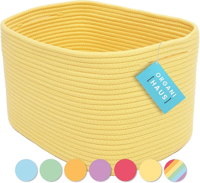 OrganiHaus Yellow Basket for Shelves, Decorative Cloth for Organizing, Cotton Rope Storage Basket for Toys, Small Woven Baskets for Storage-Ruum Studio Home