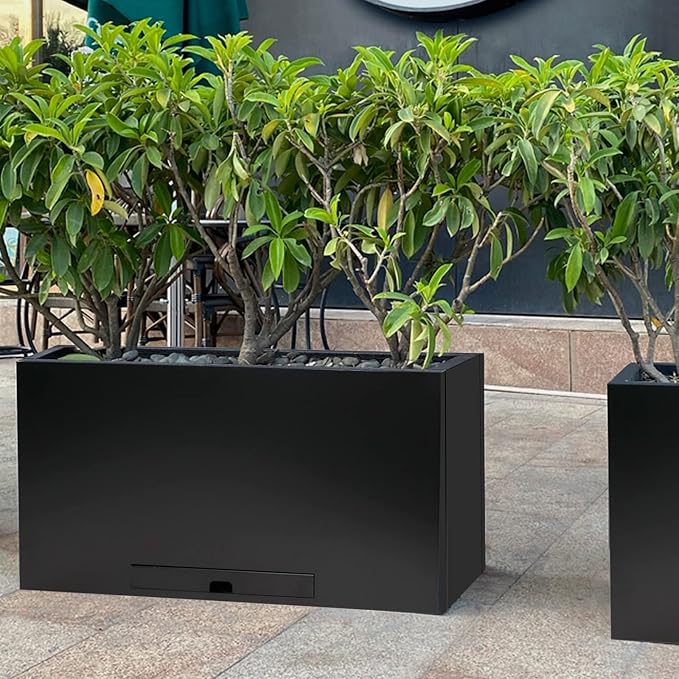 Worth Garden Metal Rectangular Planter Box - Black Powder Coated Steel Planter - 16" H. Tall Heavy Duty Modern Flower Plant Pot - Indoor & Outdoor, Commercial & Residential (16"x12"x36")-Ruum Studio Home