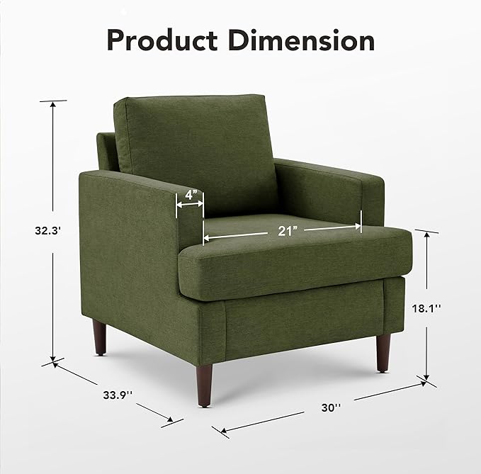 Mid-Century Accent Chair,Modern Linen Fabric Armchair for Living Room,Comfy Upholstered Reading Accent Chairs for Bedroom,Single Sofa Chair with Wood Legs (Green, 2 Pack)-Ruum Studio Home