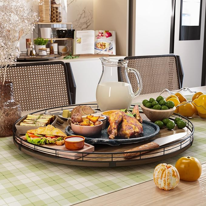 Acacia Wood 21" Lazy Susan Turntable Organizer for Table Top, Farmhouse Extra Large Round Lazy Susan for Serving Kitchen Countertop Cabinet for Charcuterie Centerpiece, Bathroom Vanity Tray Decor-Ruum Studio Home
