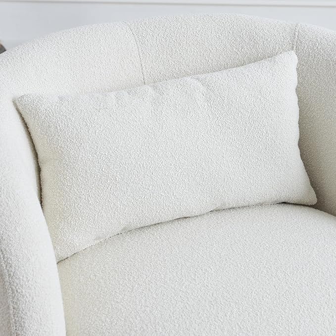 KINWELL 34" Wide Sherpa Swivel Barrel Chair, No Assembly Round Boucle Upholstered Accent Chair Armchair Single Sofa Chair with Toss Pillow for Living Room and Bedroom, Beige-Ruum Studio Home