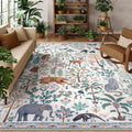 OJIA Jungle Living Room Rug 9x12 Washable Rugs for Bedroom, Ultra-Thin Modern Beige Non-Shedding Large Area Rug Playroom Rug Non-Slip Stain Resistant Accent Carpet for Kids Room Dining-Ruum Studio Home