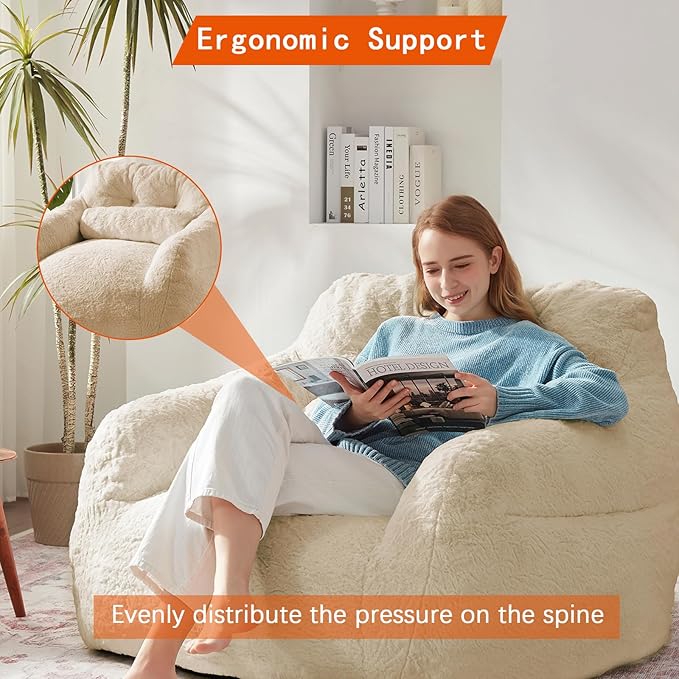 Bean Bag Chair for Adults with Pillow,Oversized Bean Bag Couch for Adults Chairs,Giant Lazy Couch Sofa Chairs with Filler,Large Reading Chair for Living Room Bedroom,Apricot-Ruum Studio Home