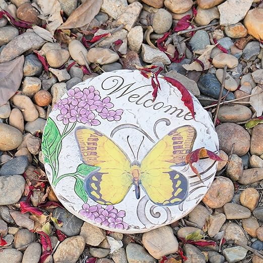 Garden Décor Stepping Stones Outdoor - Resin Butterfly Decorative Stone Bright Color Memories Pavers Outdoor for Garden Yard 9.5 * 9.5 * 0.5 Inch LC Lcdecohome-Ruum Studio Home