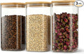 52oz Airtight Glass Square Storage Canister with Bamboo Lid Set of 3 (1550ml) Container Stackable Spice Jar, Kitchen Canister for Flour, Cookies, Cereal and Coffee beans (‎with Black Lable)-Ruum Studio Home