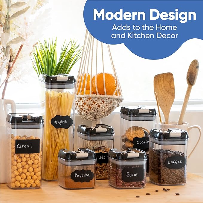 Chef's Path - Set of 7 Airtight Food Storage Containers for Kitchen Storage - Clear Plastic - Durable Strong Lids - Labels and Chalk Marker-Ruum Studio Home