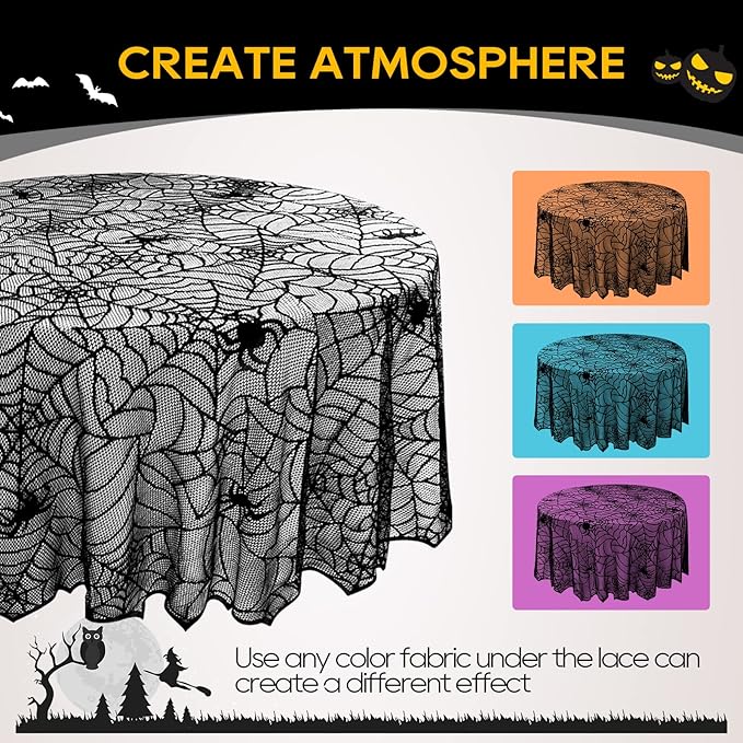 eZAKKA Round Halloween Tablecloth, 70 Inch Spider Webs Tablecloths Black Tablecloth Lace Fabric Table Cloths Spooky Table Cover for Parties Gothic Halloween Home Decorations-Ruum Studio Home