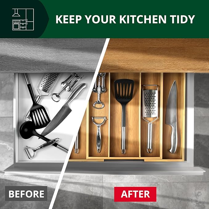 ROYAL CRAFT WOOD Luxury Bamboo Kitchen Drawer Organizer - Silverware Organizer - Utensil Holder and Cutlery Tray with Grooved Drawer Dividers for Flatware and Kitchen Utensils (5 Slot, Natural)-Ruum Studio Home
