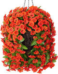 Artificial Fake Hanging Flowers Plants Baskets for Outdoor Fall Decoration, Faux Silk Orange Morning Glory in Planter UV Resistant Look Real for Home Porch Patio Balcony Yard Decor-Ruum Studio Home