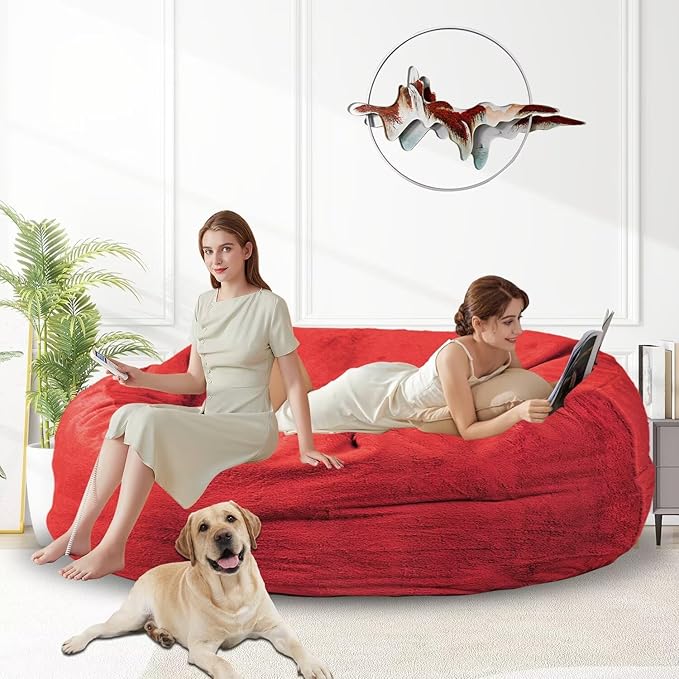 Bean Bag Chair for Adults 6FT,Soft Removable Cover for Teens/Girls Bedroom,Fluffy Giant Round Floor Beanbag Lounger Chairs (No Filler,Big Red)-Ruum Studio Home