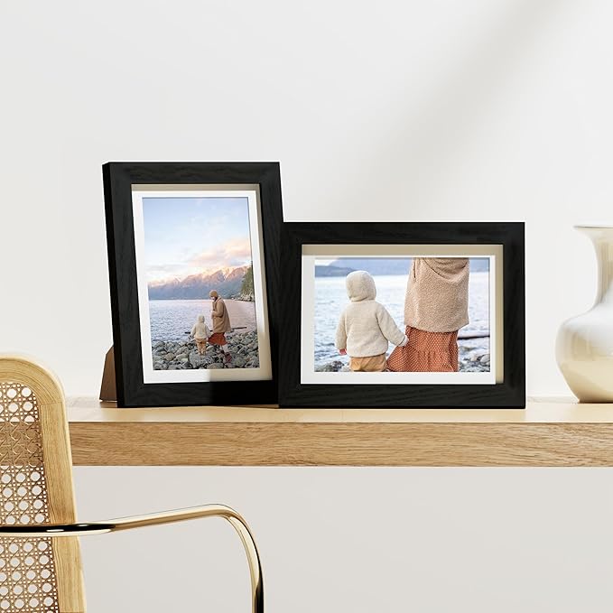 Vittanly 5x7 Picture Frames Set of 9, Shatter Resistant Plexiglass, Display 4x6 Pictures with Mat or 5x7 without Mat, Photo Frames for Wall or Tabletop, Engineered Wood, Black-Ruum Studio Home