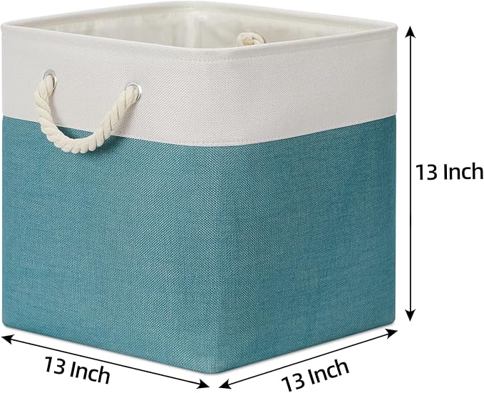 Bidtakay Fabric Baskets for Closets Shelves Lined Set of 3 Large Square Collapsible Storage Bins for Organizing 13 X 13 Cube Storage Bins for Pantry Organization Storage(Teal Blue)-Ruum Studio Home