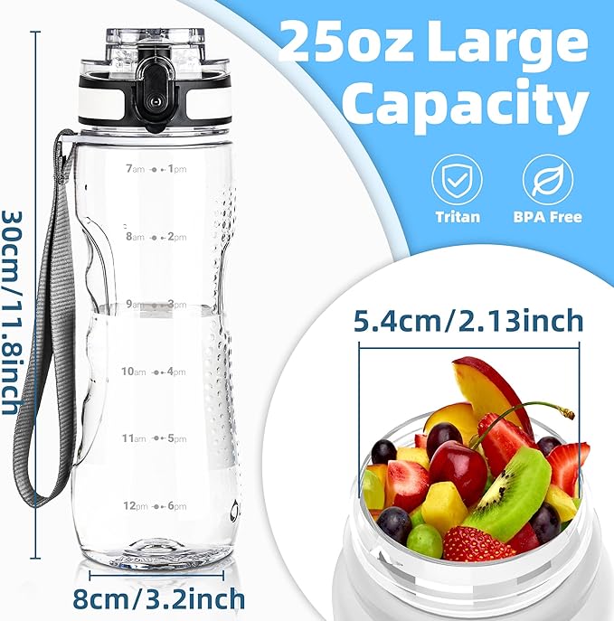OLDLEY 25 oz Water Bottle, Motivational Water Bottle with Time Marker, Sports Water Bottle With Strap, Leakproof & BPA Free Large Water Bottles for School, Gym, Travel, Outdoor, Tritan,Transparent-Ruum Studio Home