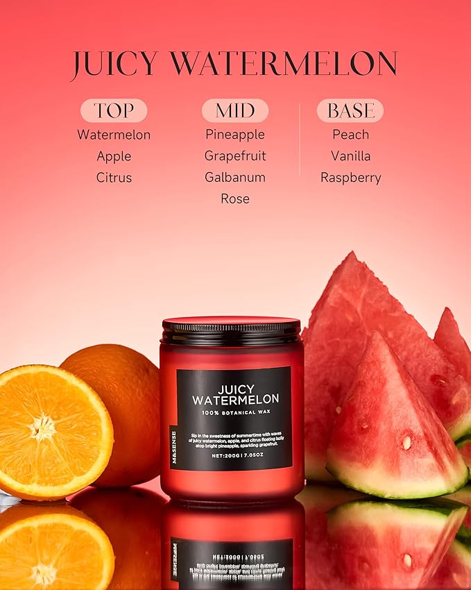 M&SENSE Juicy Watermelon Scented Candle, 7.05oz 50 Hours Clean Non Toxic Natural Soy Wax Long Lasting Candle for Women Men, 2 Wick Fruit Scent Home Fragrance Home Decor for Housewarming Gifts-Ruum Studio Home
