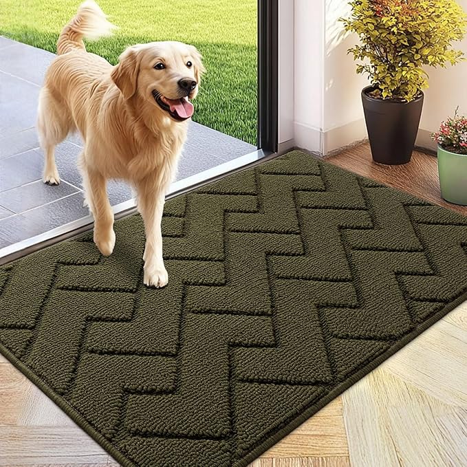 hicorfe Front Door Mat Outside Entrance,24"x35" Absorbent Muddy Dirt Resist Welcome Door Mats Outdoor Indoor,Stain and Fade Resistant,Non Slip Backing Entry Mat Doormat for Entryway (Oliver Green)-Ruum Studio Home