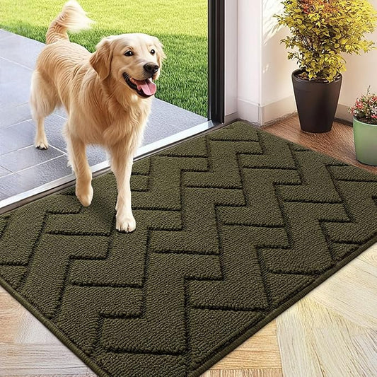 hicorfe Front Door Mat Outside Entrance,24"x35" Absorbent Muddy Dirt Resist Welcome Door Mats Outdoor Indoor,Stain and Fade Resistant,Non Slip Backing Entry Mat Doormat for Entryway (Oliver Green)-Ruum Studio Home