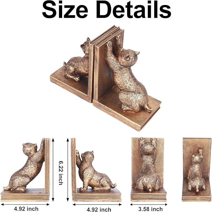 Book Ends for Shelves to Hold Books Heavy Duty,Decorative Bookend for Bookshelf Décor,Cute Animal Cat Book Stopper Cat Statues for Home, Office Desk Decoration,1pair-Ruum Studio Home