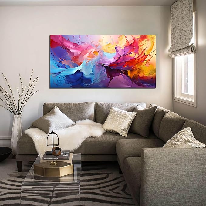GUGIKA Abstract Wall Art for Living Room, Colorful Canvas Wall Decor for Bedroom, Picture Print, Size 48x24 Inches-Ruum Studio Home
