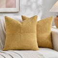Fancy Homi 2 Packs Mustard Yellow Samll Decorative Throw Pillow Covers 12x12 Inch with for Couch Bed Sofa, Rustic Farmhouse Boho Home Decor, Soft Corss Patchwork Corduroy Square Cushion Case 30x30 cm-Ruum Studio Home