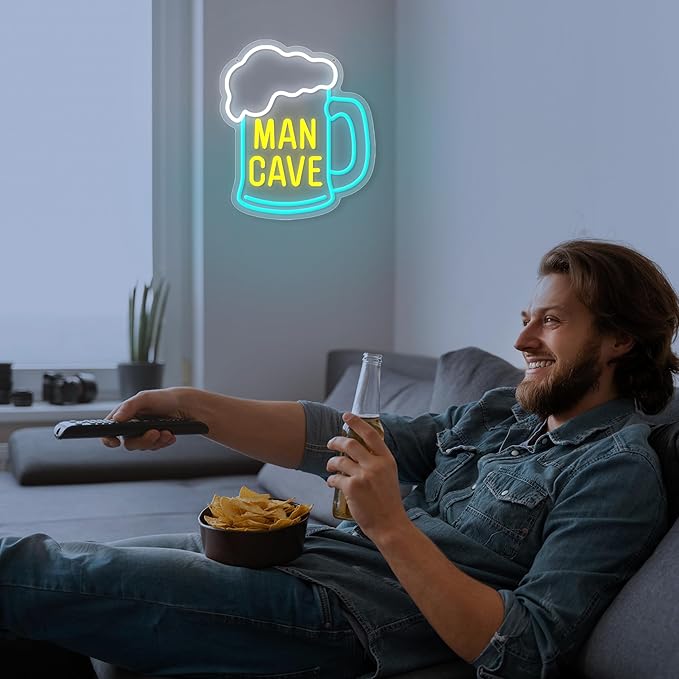 Man Cave Neon Sign, Beer Neon Signs for Wall Decor, Dimmable Acrylic Neon Lights for Man Cave Gamer Room Bedroom Bar Pub Party Decorations-Ruum Studio Home