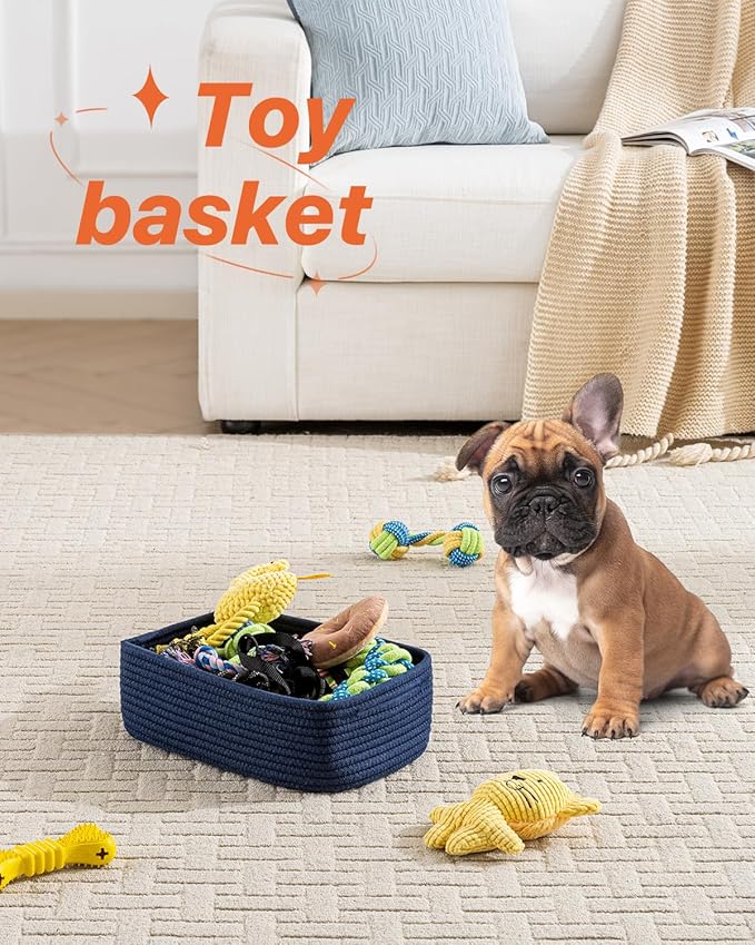 KALLAX Small Woven Basket, 12 x 8 x 4.5 Inches, Storage Basket for Organizing, Cute Small Rope Shelf Closet Cube Storage Bins Baskets for Shelves, Dog Toy Gift Baskets Empty, 3 Packs, Navy Blue-Ruum Studio Home