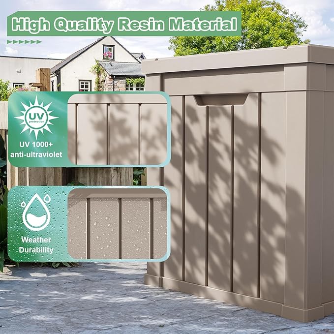 DRATO 50 Gallon Deck Box, Outdoor Storage Box for Patio Cushion, Sports Equipment, Garden Tools, Waterproof Patio Storage box, Lockable (Light Brown)-Ruum Studio Home