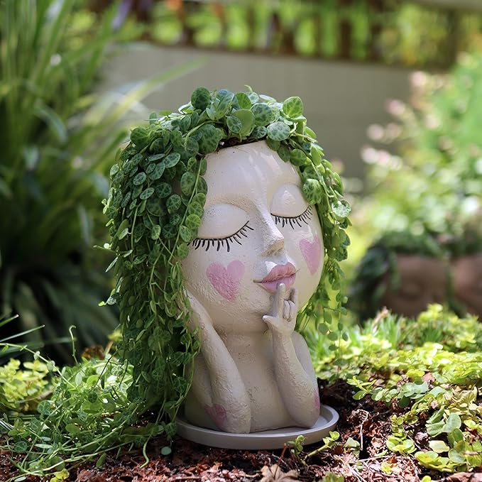 Face Flower Pots Head Planter, Cute Resin Planters for Indoor Outdoor Plants, Macetas para Plantas Unique Head Plant Pot-Ruum Studio Home
