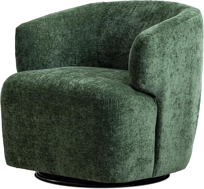 Swivel Accent Chair, Chenille Barrel Chair for Living Room, Cozy Round Boucle Arm Chair, Metal Base for Club Nursery Bedroom, Green-Ruum Studio Home