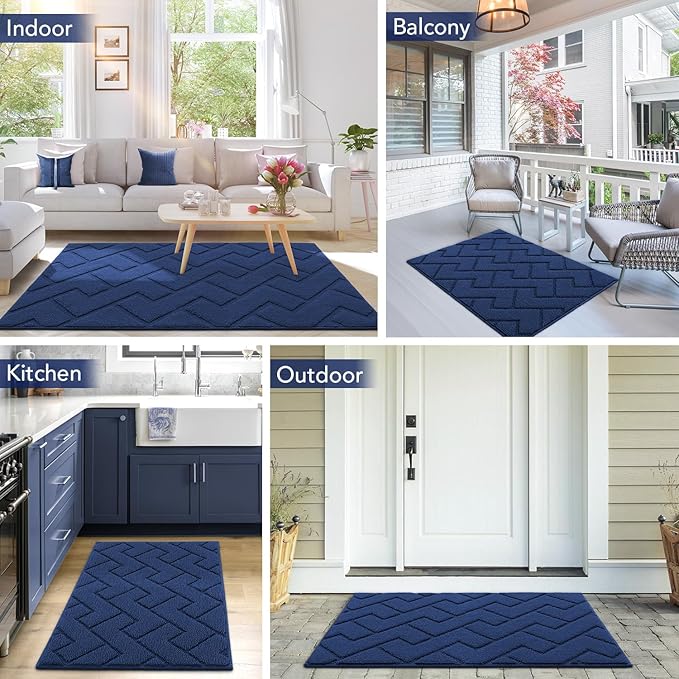 hicorfe Front Door Mat Outside Entrance,32"x40" Absorbent Muddy Dirt Resist Welcome Door Mats Outdoor Indoor,Stain and Fade Resistant,Non Slip Backing Entry Mat Doormat for Entryway(Navy Blue)-Ruum Studio Home