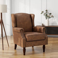 UIXE PU Leather High Back Accent Chair, Upholstered Armchair for Living Room, Retro Wingback Arm Chair Nailhead Trim Single Sofa Bedroom Reading Seat with Solid Wood Legs - Brown-Ruum Studio Home