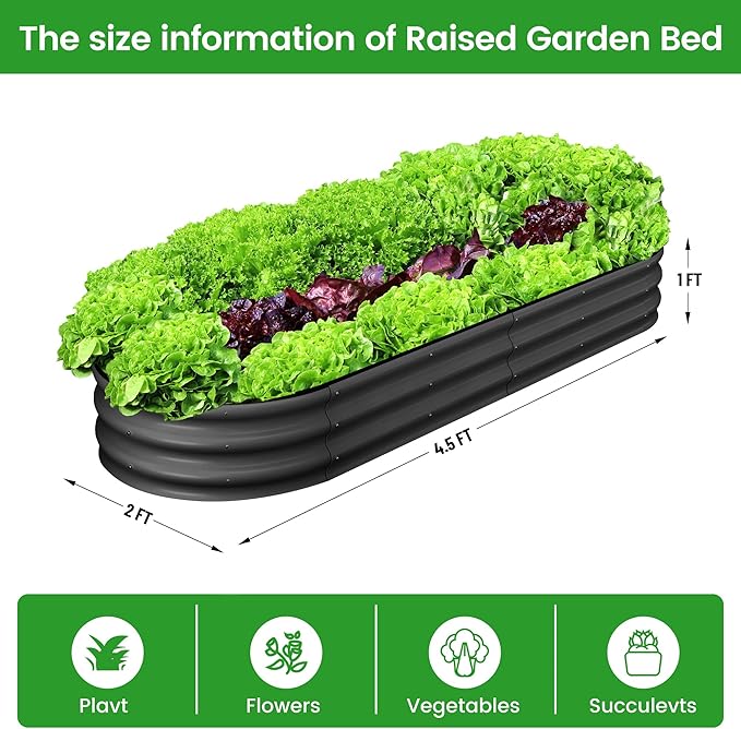 2 Pcs 4.5x2x1ft Oval Raised Garden Bed, Galvanized Raised Beds,Open-Ended Base Metal Raised Planter Beds,Garden Bed Outdoor,Planter Raised Boxes for Vegetables, Flowers,Tool-Free Asse,Gray-Ruum Studio Home