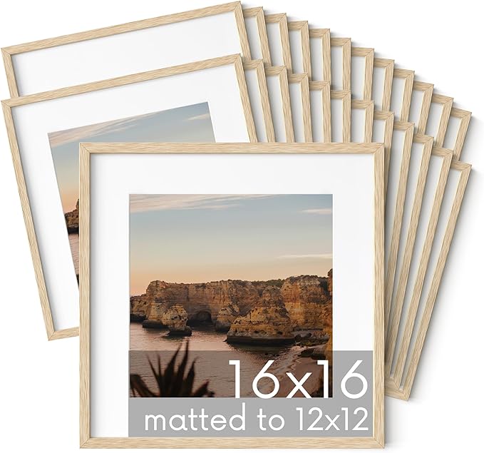 HAUS AND HUES Square Picture Frames 16 x 16 Set of 25 - Photo Gallery Wall Frame Set, Wood Frames With Mat, Beige Oak (16x16)-Ruum Studio Home