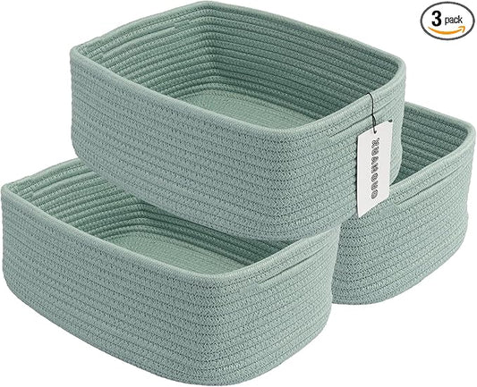 Small Woven Storage Baskets 12“X8”X5“ Decorative Rope Bins for Organizing Shelves, Closets, and Toys, Empty Gift Baskets, Cute Organizer Basket for Home and Office (green, regular)-Ruum Studio Home