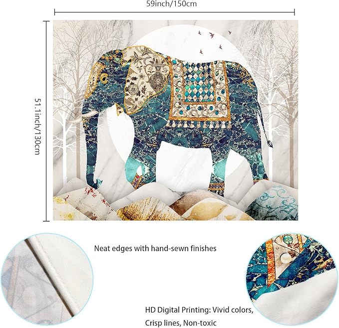 Elephant Tapestry, Forest Moon Tapestries, Bohemian Hippie Boho Trippy Indie Aesthetic Wall Tapestry, Watercolor Yoga Mystic Vintage Wall Hanging, Home Decor for Bedrooms Living Rooms Dorm Studios-Ruum Studio Home