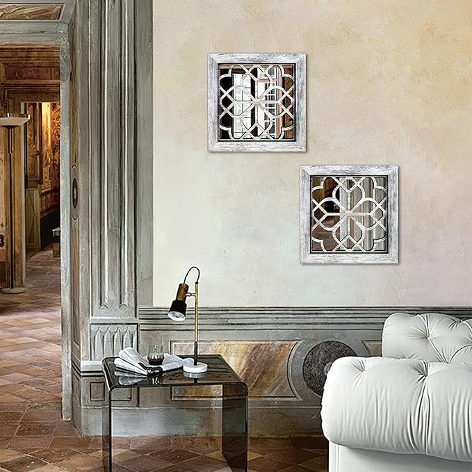 Boho Square Wall Mirrors Set of 2-12" x12'Decorative Mirrors for Wall Decor, BrownHandcrafted Mirror Panels Perfect for LivingRoom Bedroom Entryway Hallway (Grey)-Ruum Studio Home