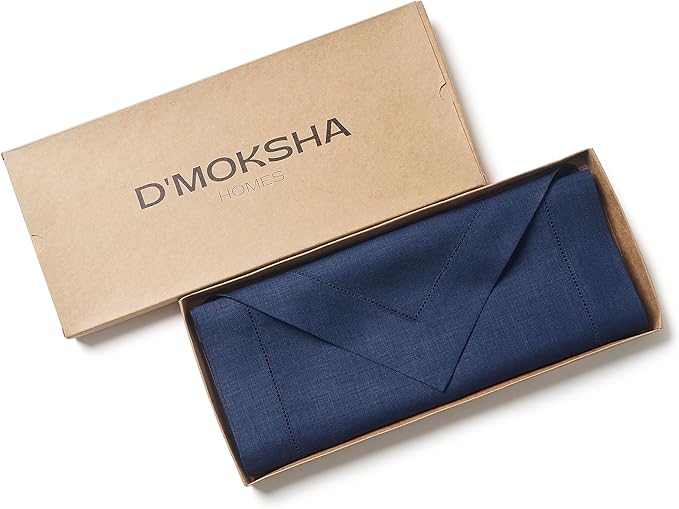D'Moksha Homes Navy Blue Linen Table Runner 120 Inches Long - 100% Pure Linen Diamond Table Runner 14 x 120 Inch for Dining, Fall and Halloween - Machine Washable-Ruum Studio Home