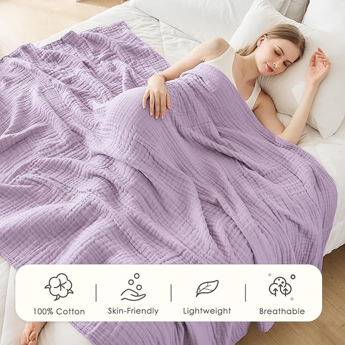EMME Cotton Blanket Twin XL for Bed Soft Muslin Blankets 66"x90" Lightweight Breathable Layering Bedspread Coverlet All Season Gauze, Lavender-Ruum Studio Home