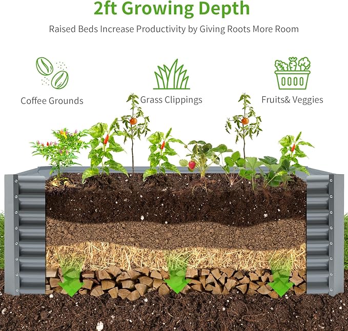 Land Guard 8×4×2ft Galvanized Raised Garden Bed, Planter Boxes Outdoor, Raised Garden Beds Outdoor for Vegetables, Flowers, Herbs, 479 Gallons, Modern Gray… B0CWTYXT24-Ruum Studio Home