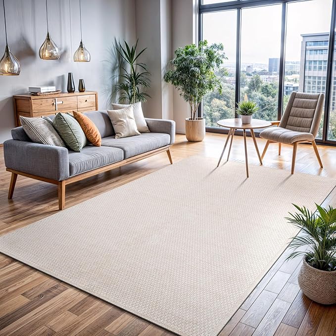 CAMILSON Easy Jute Rug 8x10, Indoor Outdoor Off-White Farmhouse Area Rugs for Living Room Patio and Kitchen Rug, Solid Woven Design, Easy-Cleaning, Non Slip Washable Outside Carpet Alfombras (8 x 10)-Ruum Studio Home