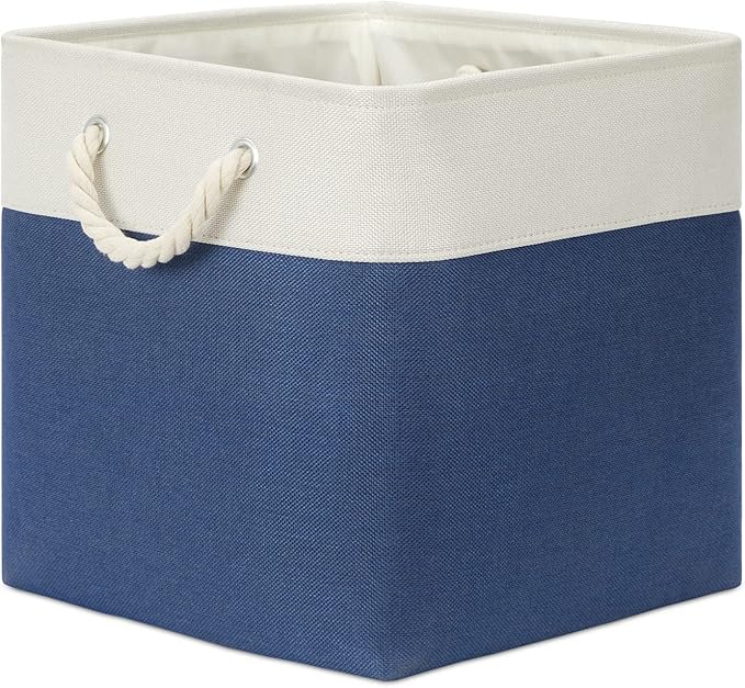 Bidtakay Storage Baskets Large Cube Storage Bins Fabric Baskets for Organizing Shelves 13x13 Navy Blue Square Storage Bins Large Set of 3 Linen Closet Organizers for Cabinet Home-Ruum Studio Home