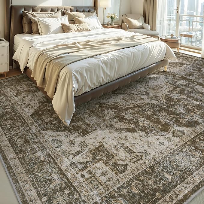 AMOAMI 6FT Round Rug - Vintage Soft Coffee & Brown Rugs for Living Room, Bedroom, Dining Room, Office - Non Slip, Machine Washable-Ruum Studio Home