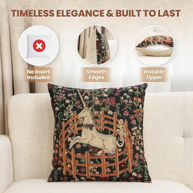 Charlotte Home Furnishings Couch Pillow Covers 16X16 in, Unicorn Decorative Throw Pillow Covers, Belgian Square Tapestry Cushion Case, Living Room Bed Sofa Home Decor, Soft Cotton Jacquard Woven-Ruum Studio Home