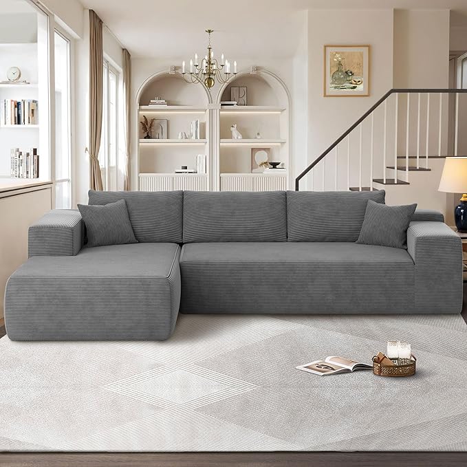 104" Cloud Sectional Couches for Living Room,L Shaped Boneless Couch in A Box,Sleeper Sofa with Comfy Chaise No Assembly Required,Grey-Ruum Studio Home