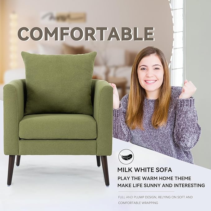 Barrel Accent Chair Set of 2 with Back Pillow, Large Upholstered Armchair with Solid Wood Legs Modern Reading Chairs for Living Room Bedroom-Ruum Studio Home
