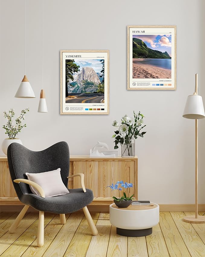 HesenDot Natural OAK Wood Yosemite National Park Framed Wall Art,12x16in Natural Scenery Canvas Wall Print,Classic Urban Landmark Wall Decor for Living Room,Bedroom,Office Gallery Gifts Set of 1-Ruum Studio Home