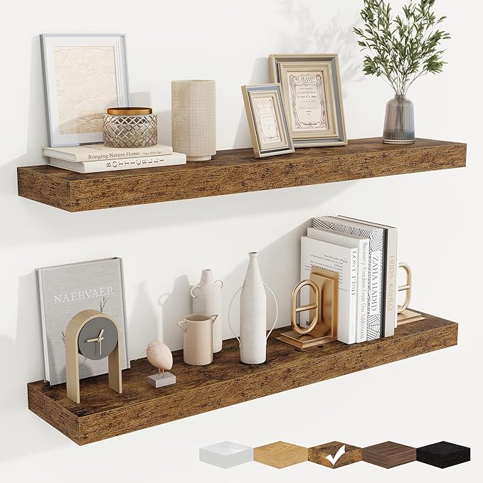 fuqing Floating Shelves for Wall, Bathroom Shelf Wall Mounted for Storage, Shelves with Invisible Bracket for Bedroom, Kitchen, Living Room, Farmhouse Small Book Shelf, 36 Inch Set of 2, Rustic Brown-Ruum Studio Home