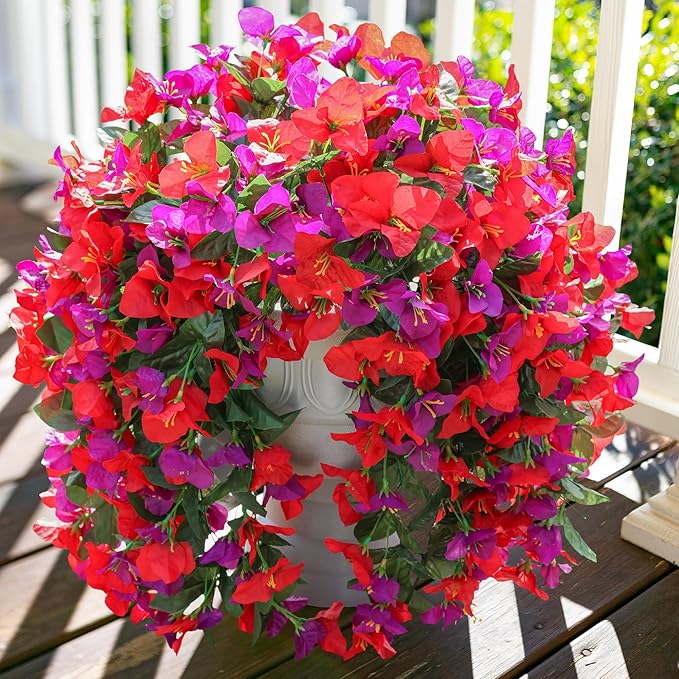 Faux Bougainvillea Artificial Flowers Plants for Outdoors Outside Decoration, 2pcs Fake Flowers Silk Long Trailing Vines UV Resistant Realistic for Front Door Porch Planter Urn Patio Balcony Yard, Mix-Ruum Studio Home