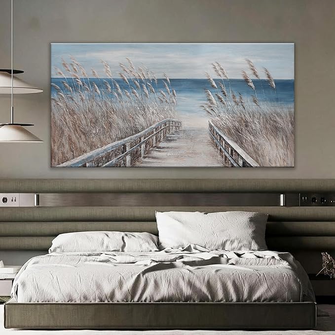 Canvas Wall Art Decor Large Modern Wall Art Decorations Blue Beach Coastal Artwork for Walls Textured Wall Art Prints Pictures Wall Decor Wall Art Bedroom 29"X58" For Room Living Room Office Wall Decor-Ruum Studio Home